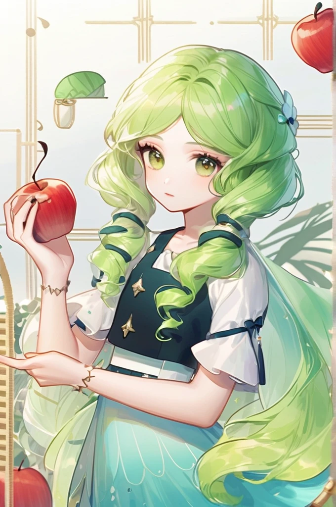 ((Лучшее качество)), ((шедевр)), (подробный), A mermaid with green hair and an apple with a fork