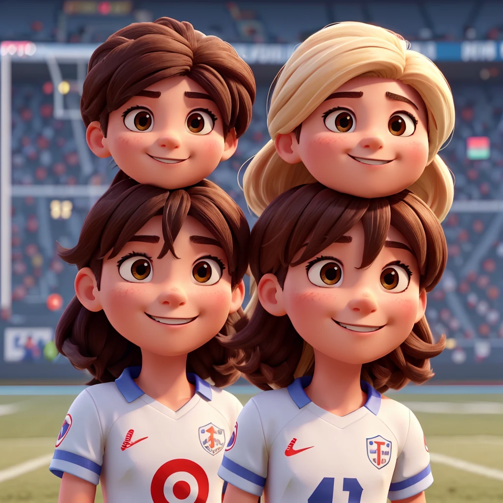 Create an image of a person with an emoji face but with hair. Playing football