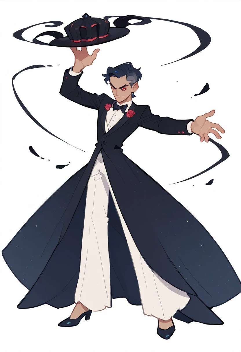 An evil young man, elegant, fancy clothes, white background 