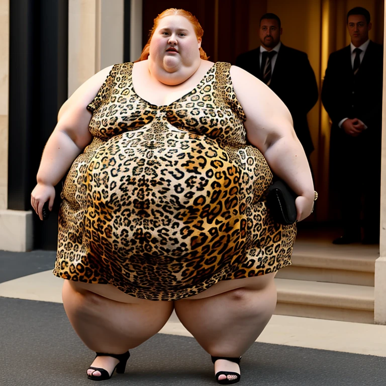 Ssbbw extremely morbidly obese solo Sophie Turner full body alone wearing a leopard dress