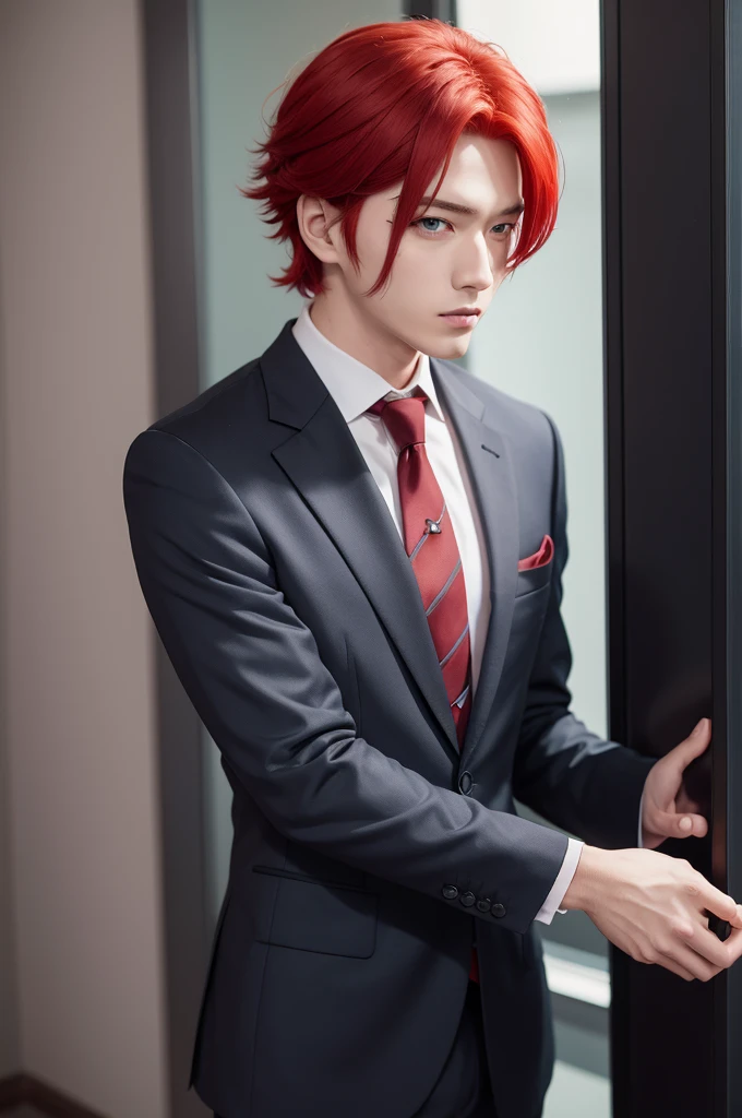 Anime character who wears a suit and has red hair