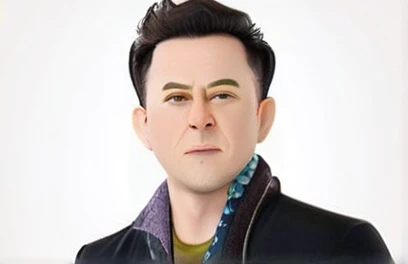 Hypeirealistic 3D Cartoon style character with big head.