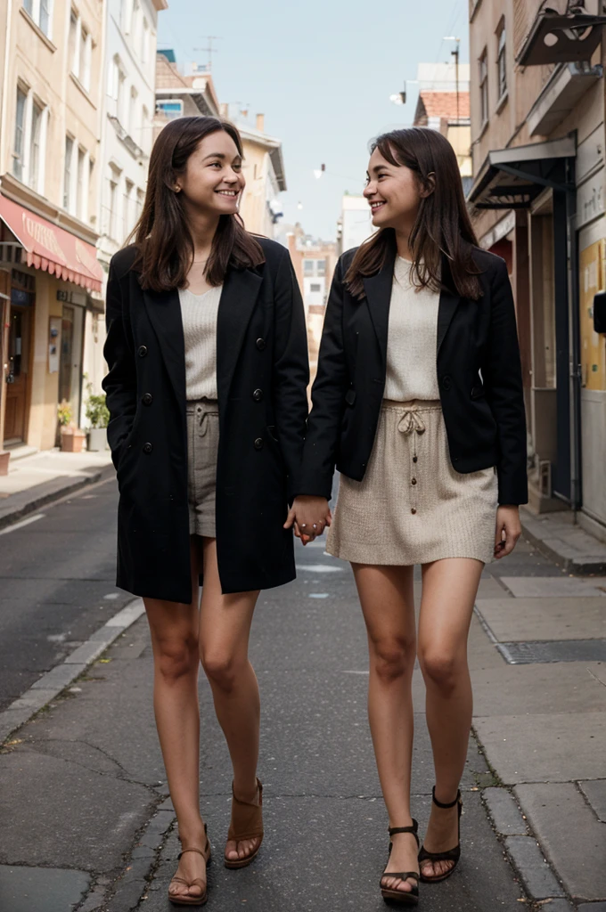 create an image of two people holding hands and looking forward