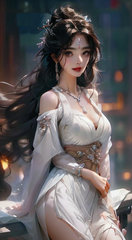 ((Shot in the knee)), 8K, masterpiece, original photo, best quality, detail:1.2), ((Shoot at random angles)), lifelike, Extremely detailed CG unified 8K wallpapers, Depth of Field, light, lens flare, Ray Tracing, (Extremely beautiful face, Beautiful lips, beautiful eyes), intricate detail face, ((ultra detailed skin)) 1 girl, in the darkness, Deep Shadows, Beautiful Korean girl, Korean Idol,(Very slim figure:1.3), Full breasts,(((Full and soft breasts,)))(((Large Breasts))) (((Cleavage))) (A bright smile), (City night, (Neon), (night), Beautiful Korean girl, White Diamond Earrings, Bracelet diameter, Deya Necklace, Clear eyes, Walk, (big eyes)
