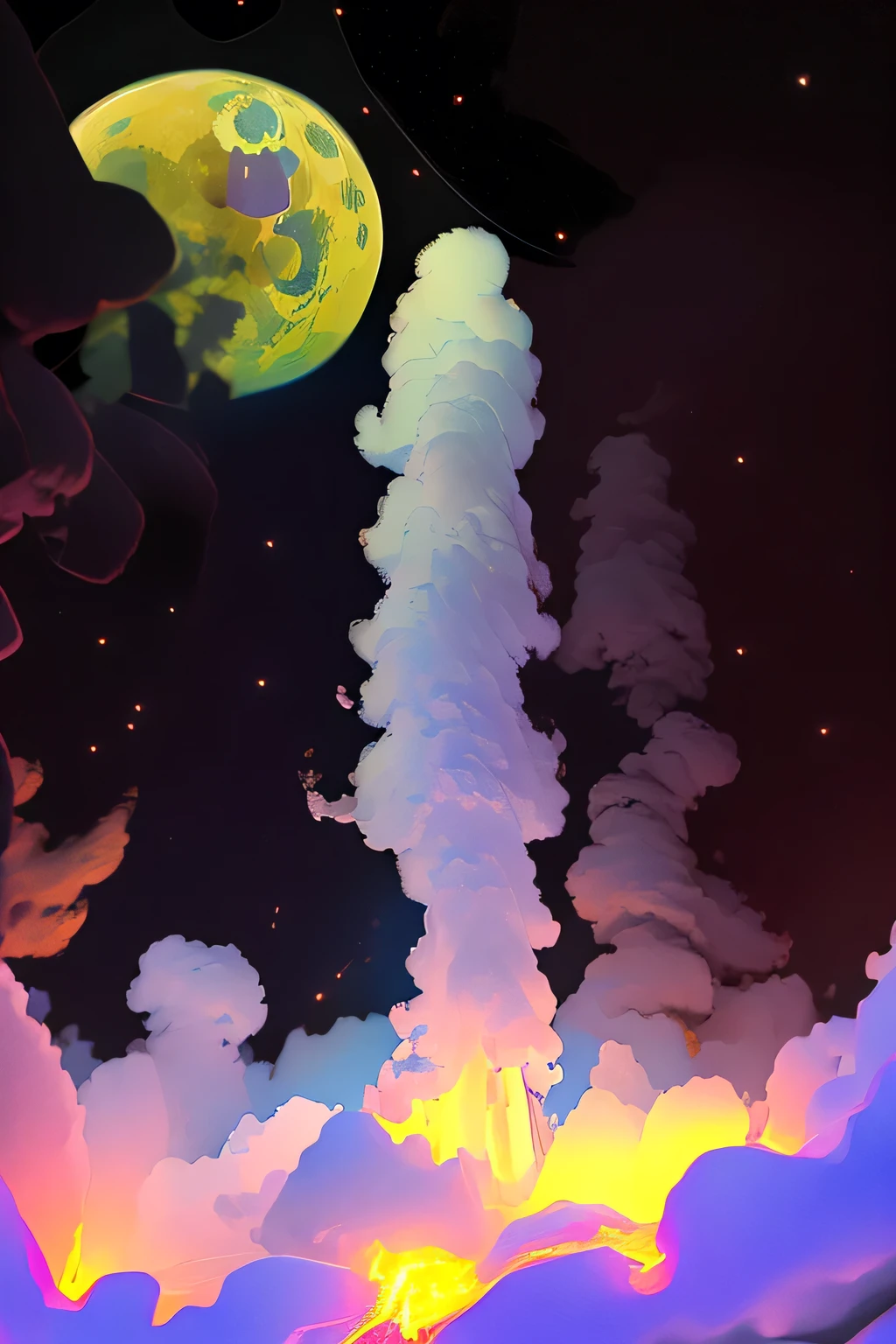 (best quality, Bright colors, 4K, high resolution, masterpiece:1.2), Extremely detailed, (Practical, photoPractical, photo-Practical:1.37), Human Development Report, ultra HD, Studio Lighting, Description of Extremely detailed, professional, bokeh, White moon scene, Mysterious blue lightning strikes top of UFO, A sharp mountain in the center of the crater.