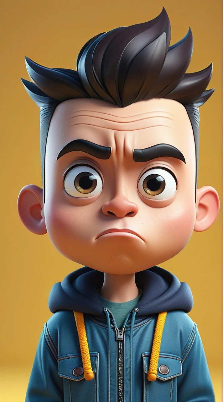 Hypeirealistic 3D Cartoon style character with big head.