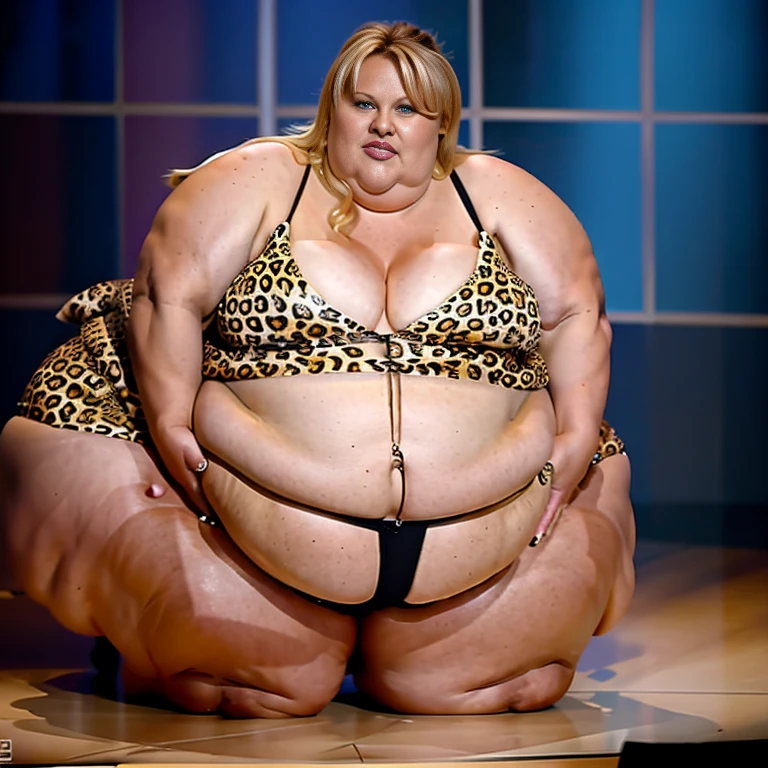 Ssbbw extremely morbidly obese solo Pamela Anderson full body alone wearing a leopard dress