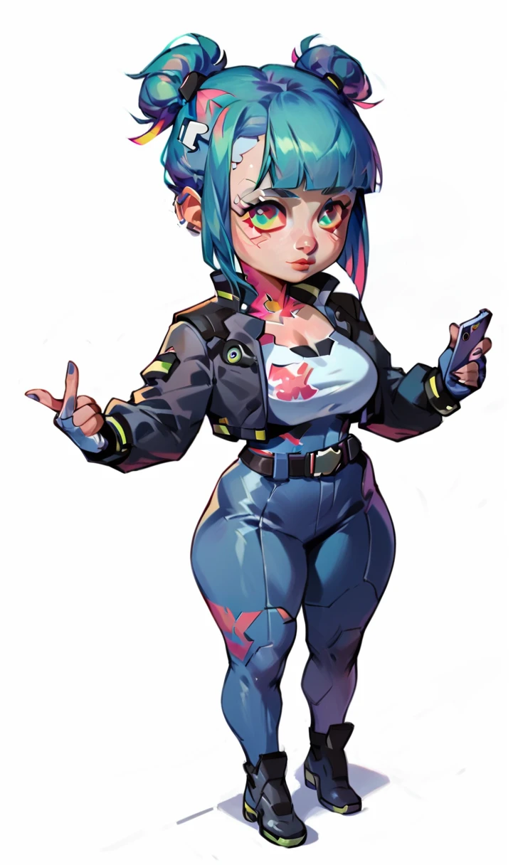 score_9_up,score_8_up,score_7_up,score_6_up,rating_safe,(white background:1.2),solo,1girl,female, (cyberpunk outfit:1.1),standing,belt,facing viewer, (shortstack:1.3), large breasts, wide hips, beautiful, cute, scars, long straight hairstyle, blunt bangs
