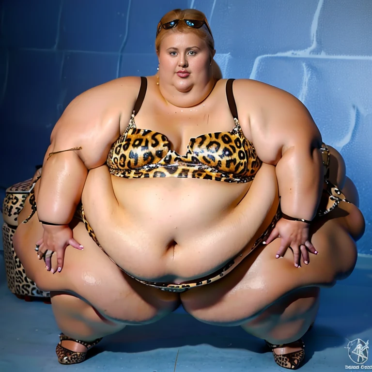 Ssbbw extremely morbidly obese solo Paris Hilton full body alone wearing a leopard dress