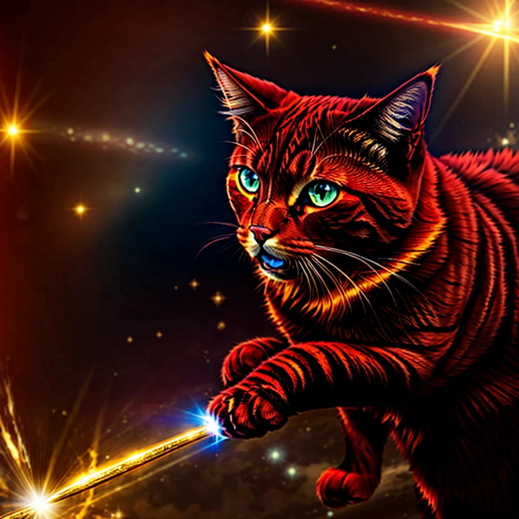 skiner is a crimson red cat, he has golden eyes and always dresses in a wizard's outfit with gold details. skiner with powers and travels through the galaxies