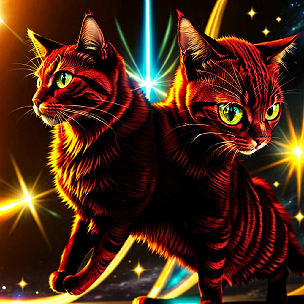 skiner is a crimson red cat, he has golden eyes and always dresses in a wizard's outfit with gold details. skiner with powers and travels through the galaxies