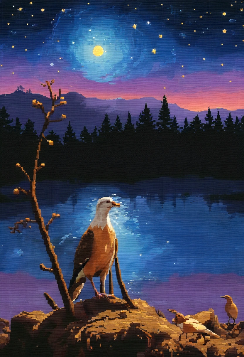 a painting of the starry night with a paint brush, in the style of generative art, arthur dove, realistic, patrick dougherty, animated gifs, pixel art, mikalojus konstantinas ciurlionis