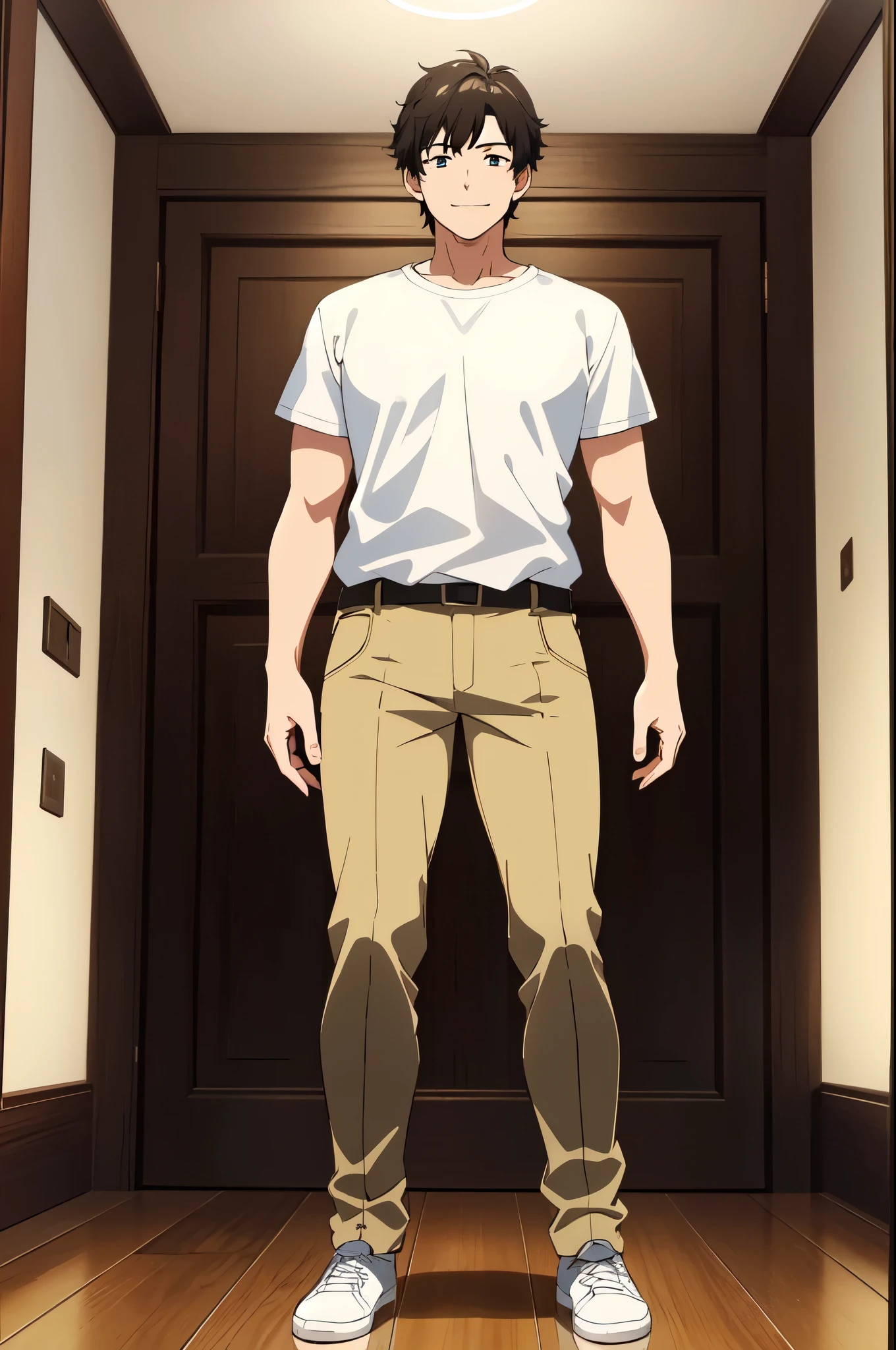 masterpiece, 32k, extremely detailed, finely detail, intricate details,
BREAK
(absurdres:1.1, highres:1.1, ultra detailed:1.1),
insanely detailed, absurdres,
(high resolution:1.1, ray tracing:1.1, refraction:1.1)
T-Shirts, pant
BREAK
(35-year-old male), (male, 独奏:1.3),
BREAK
(((full body))), standing, smile,
BREAK