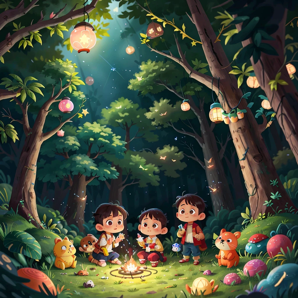 Star(small fireflies)
A faint glow、Kind、Brave Forest Deep Light、柔和的月光
Star在树叶边缘或前方飞行;The overall scene is dim and the dark blue night sky、闪烁的萤火虫光点
远景中的萤火虫光芒与Star形成对比,Star在森林一角
勇敢地点亮自己,Light up others