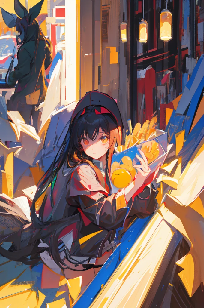 (masterpiece, best quality),1girl with black long hair,night time, ((girl)), wearing rabbit mask