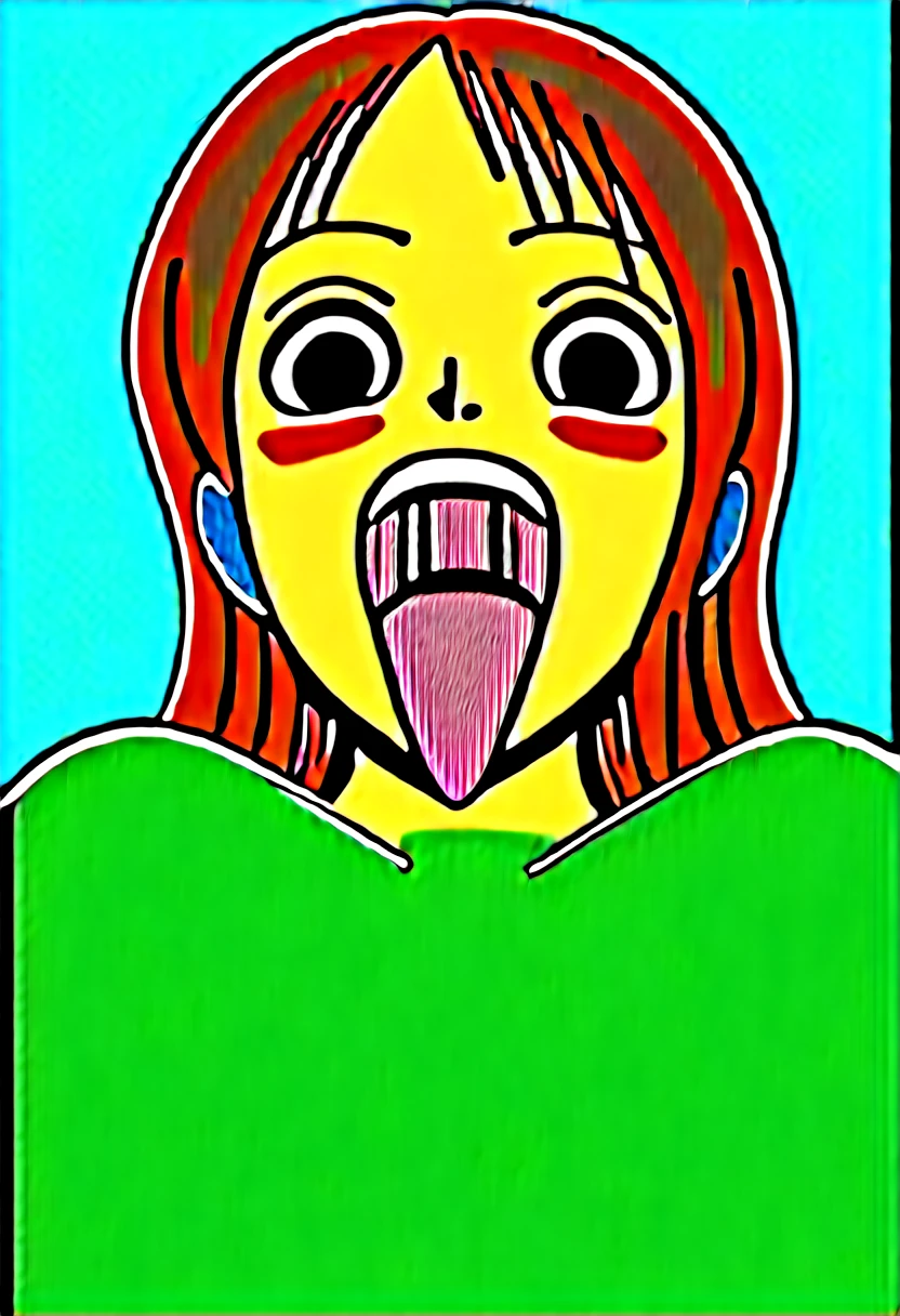 score_9, score_8_up, score_7_up, source_anime, anime_style, 2d, nami, one piece nami, 1girl, solo, large breasts, , blush, open mouth, big mouth, tongue, tongue out, close up, saliva, uvula, uvula, mouth focus, excessive saliva, , looking down, nude, long tongue, large tongue, room, indoors, highres, , selfie, , nipples, long hair, looking at viewer