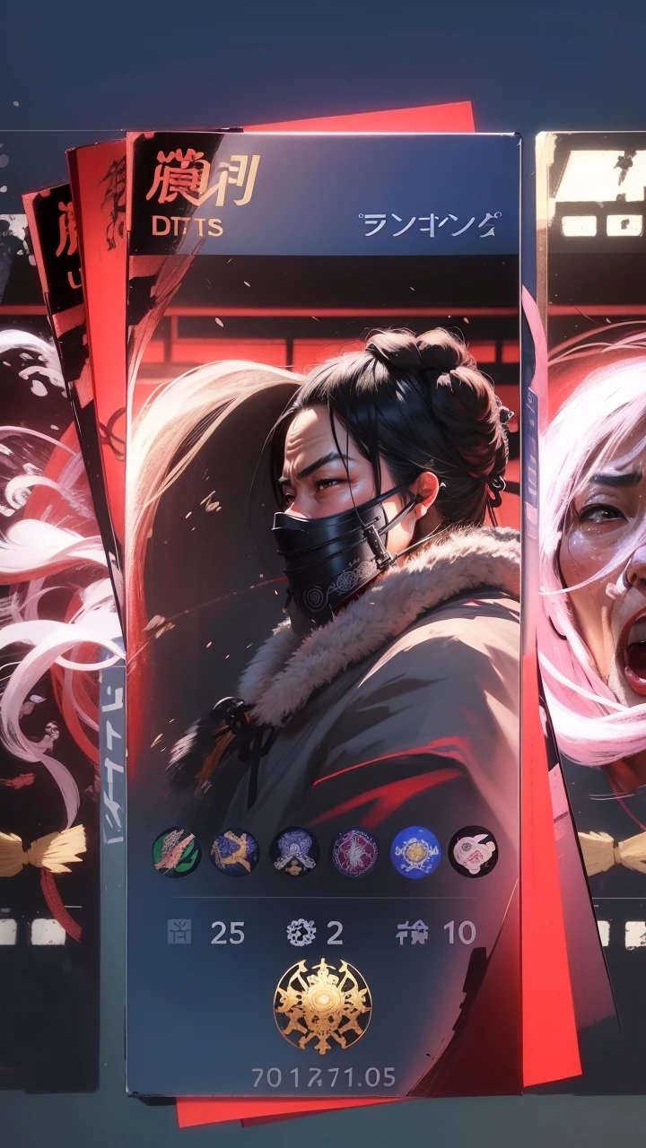 Realistic ultra HD close-up portrait,A samurai wearing a war mask, Wrinkles ,Facial expressions show strong emotions