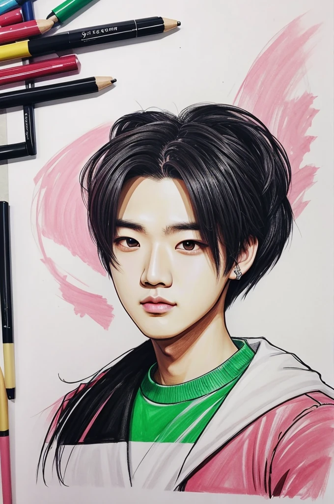 Create a Powerpuff Girls type drawing to Mark Tuan from got7