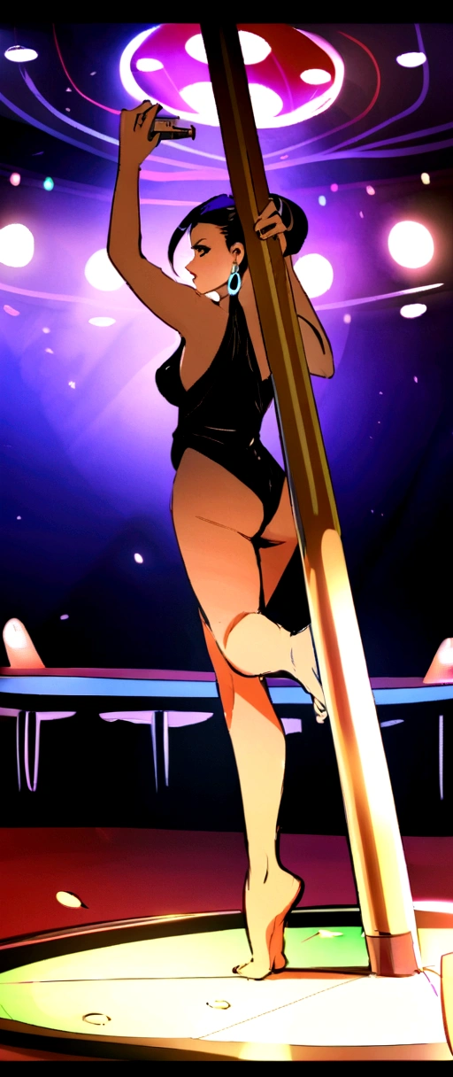 (Alone:1.4), stripper，((Stripper pole between legs), be on stage，pole dancing, ((Carmelto)), film photo ChristyMackQuiron woman, Mohawk hairstyle, mohawk hair, black hair, black fur, realist, a naked woman Shot putwearing just thong panties dancing poledance, pole dance, pole dancing, barefoot, barefoot, stupid, earrings, good tone, 35mm photography, movie, bokeh, professional, 4k, Very detailed, in a tropical style casino, tropical style casino, caribbean casino, caribbean casino, Las Vegas, dark ambience, dark environment