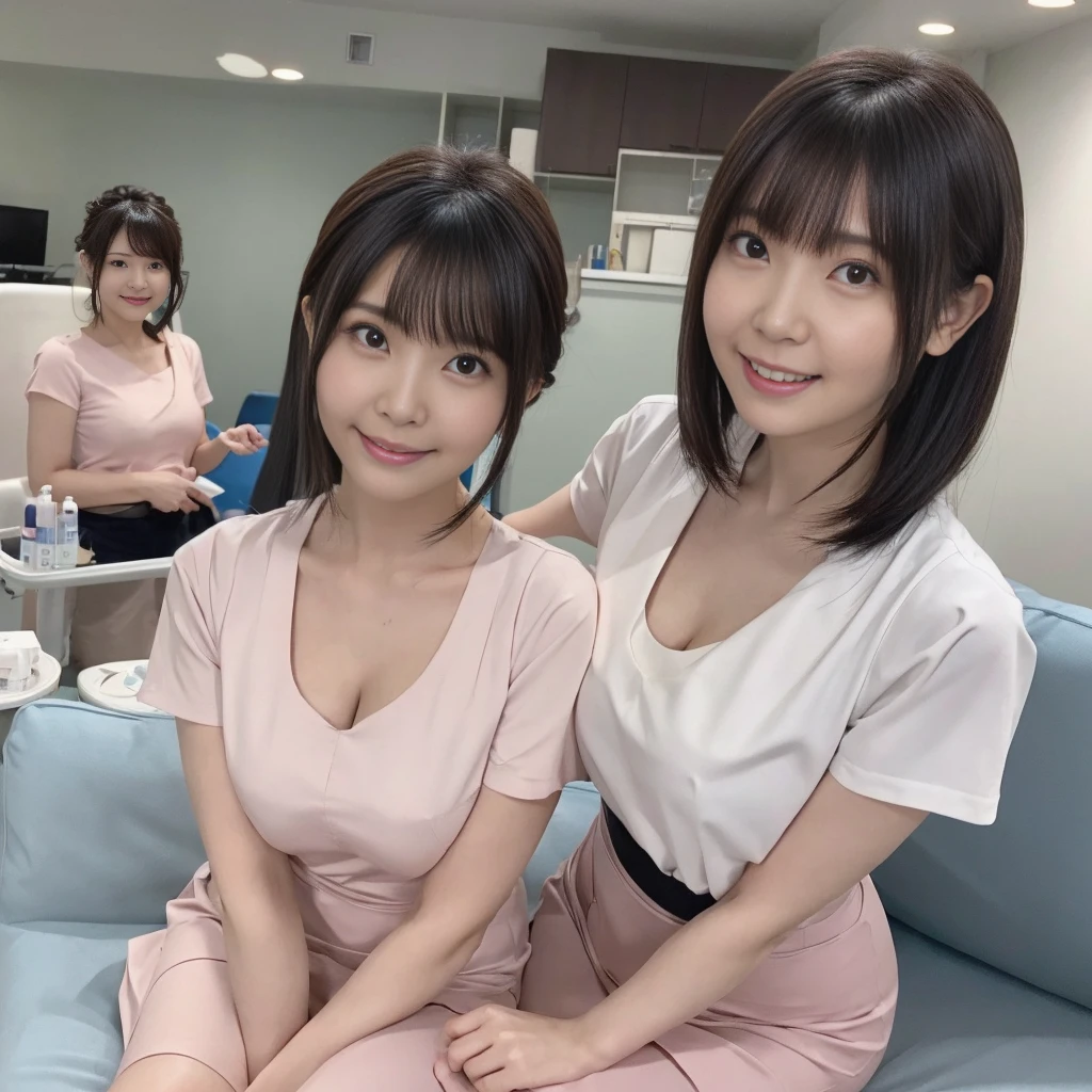 （nurse、nurseの白衣、Micro Pencil Skirt、小さいnurseキャップ、Dental Assistant、Ass、Black Hair、Big Ass、Health Room）、Extremely sexy、smile、Professional Lighting、Small waist、Beautiful adult woman、Captivating thighs、Very large breasts、Cleavage、