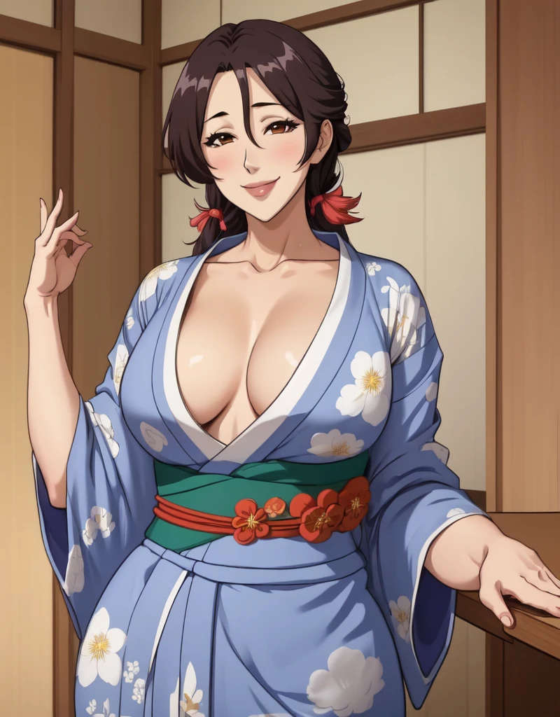 1girl, japanese clothes, yukata, upper body, (mature female:1.5),seductive smile, ara ara
masterpiece, best quality, intricate details, anime screencap, flat color,
