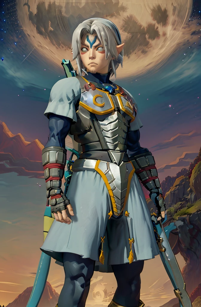 Anime figure with sword standing on rock in front of full moon, ( ( Concept art for characters ) ), Jrpg-Character art, Knights of the Zodiac Girl, official character art, Key art, Main character, Key Anime Art, as he, God of the Moon, portrait Knights of the Zodiac Girl, Jrpg-Character, thancred waters im Stil von wlop, from Xenoblade Chronicles
