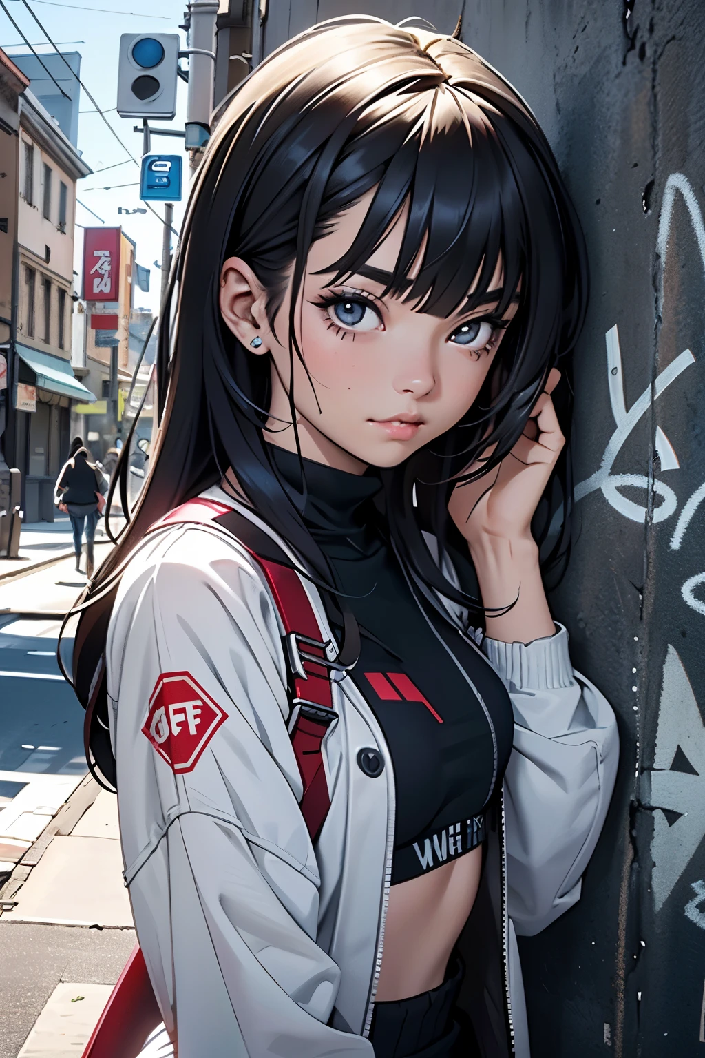 Titled: "Unplug from the Sugar Rush - STOP DRINKING COKE", this anime-inspired 8K wallpaper showcases an extraordinary and detailed CG scene with ultra-realistic visuals.

The focal point is a youthful character with striking, sharp features, who stands strong, symbolizing the determination to quit unhealthy habits. They are adorned in a casual, modern outfit with unusual hair, featuring asymmetrical bangs and beautiful eyelashes. Their facial expression subtly captures a determined, gently smiling gaze, emphasizing the message of self-improvement.

The character stands in front of a wall adorned with graffiti