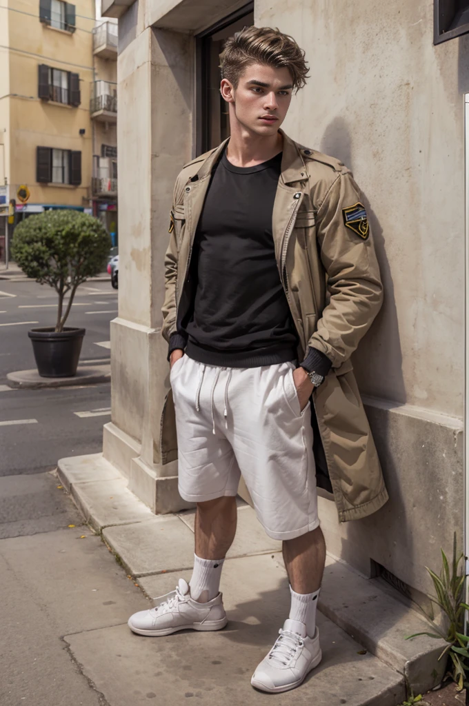 Young white-skinned Spanish male wearing white socks