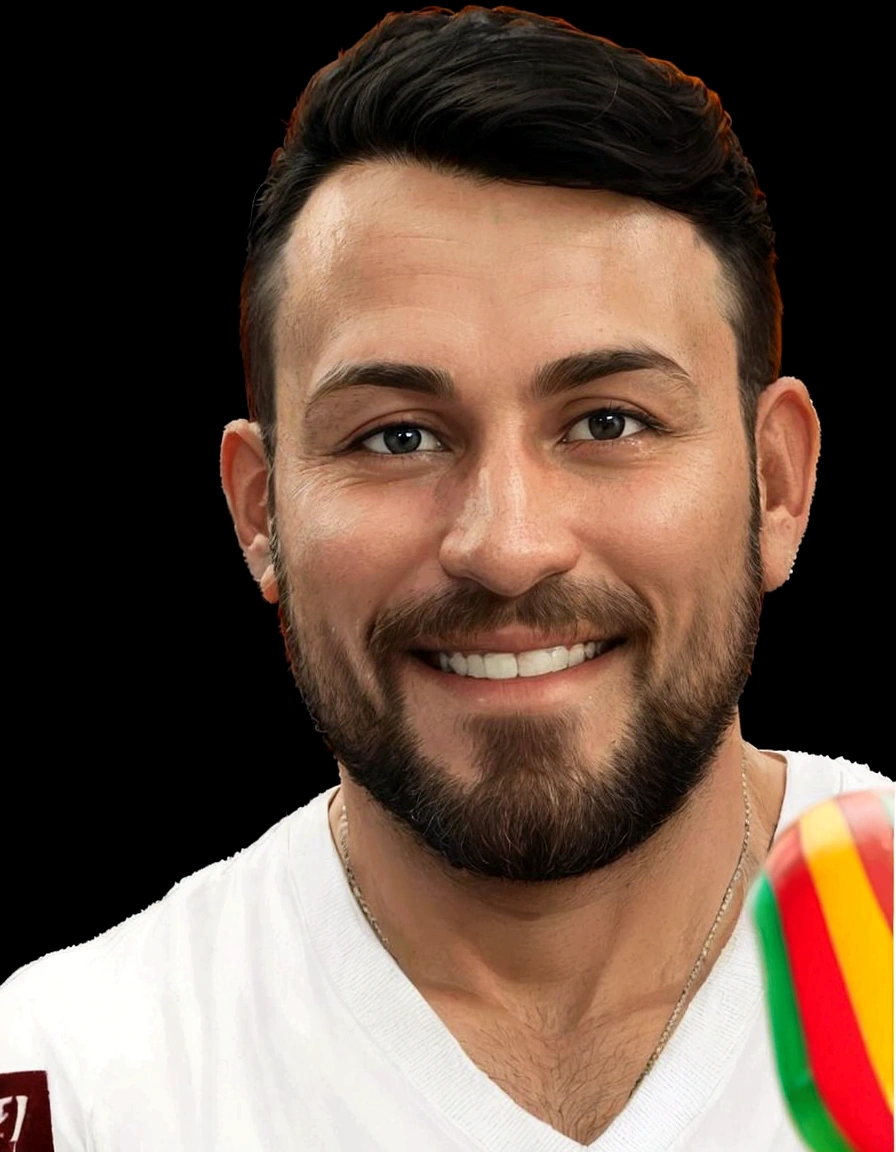 man in shirt, 35 years old, smiling with a weak beard, combed hair