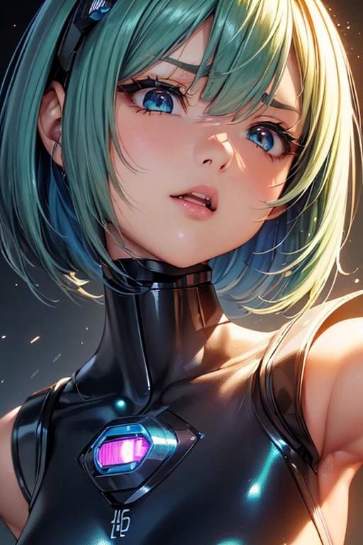 #Basics A girl is posing for a photo, animeのかわいい女の子, (((One Girl, Baby Face, Young girl, 16 years old))), 
BREAK 

#Clothing Accessories 
(((Blue on black)機械式cyborgボディスーツ:1.4), cyborg, mechanical, Robot Girl:1.4, Gauntlet, Has a futuristic laser blade), 
BREAK 

#Features 
((Light green hair:1.4), (Blunt bob cut:1.4)), 
(Droopy eyes,blue eyes), (Small breasts),  
BREAK 

#background environment 
((night, sf + Remains)), 
#Facial Expression Pose
((Glare, anger, shout), (Aggressive Pose, Fighting Pose)), 
#composition 
((Face the camera, Cowboy Shot:1.4)), 
BREAK 

#Body parts elements 
(Detailed hair, Beautiful Hair, Shiny Hair), 
(double eyelid, Long eyelashes), 
(Expression of fine eyes, Beautiful and delicate eyes, Sparkling eyes, Eye Reflexes, Glitter Eyeliner), 
(Human Ear), 
(Beautiful Nose, Thin Nose), 
(Glossy lips, Beautiful Lips, Thick lips, Glossy Lips, Natural Cheeks), 
(Detailed face, Symmetrical facial features), 
(Detailed skin, Textured skin, Beautiful Skin, Shiny skin), 
BREAK 

#Quality 
(((Highest quality)), ((masterpiece)), ((Very detailed))), ((High resolution), (16K,1080P)), 
(Realistic), (Anatomically correct), 
((comics, anime)), (3DCG), CG illustration,
