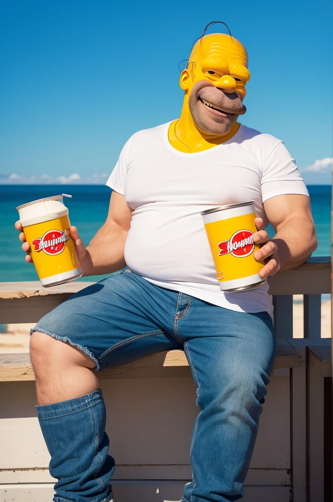 Here's a simple prompt to create a print of Homer Simpson drinking beer:
"A drawing of the character Homer Simpson in classic Simpsons style, drinking a Duff beer. Homer must be holding the beer can and smiling, with a contented expression. The background should be simple, with a solid color, como azul claro, to highlight the character."