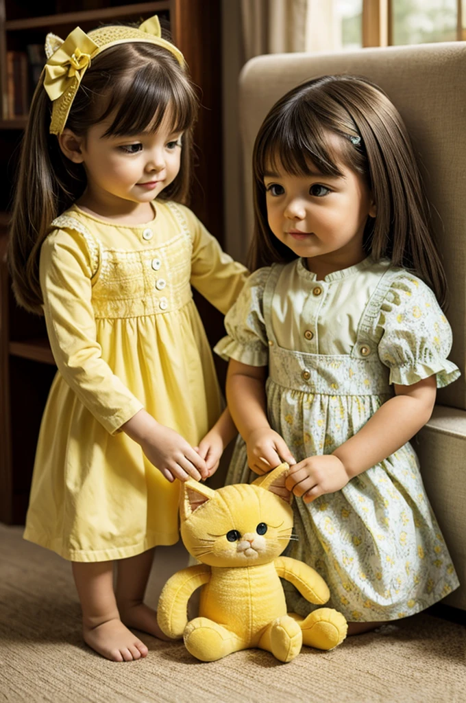 Yellow kitten and doll