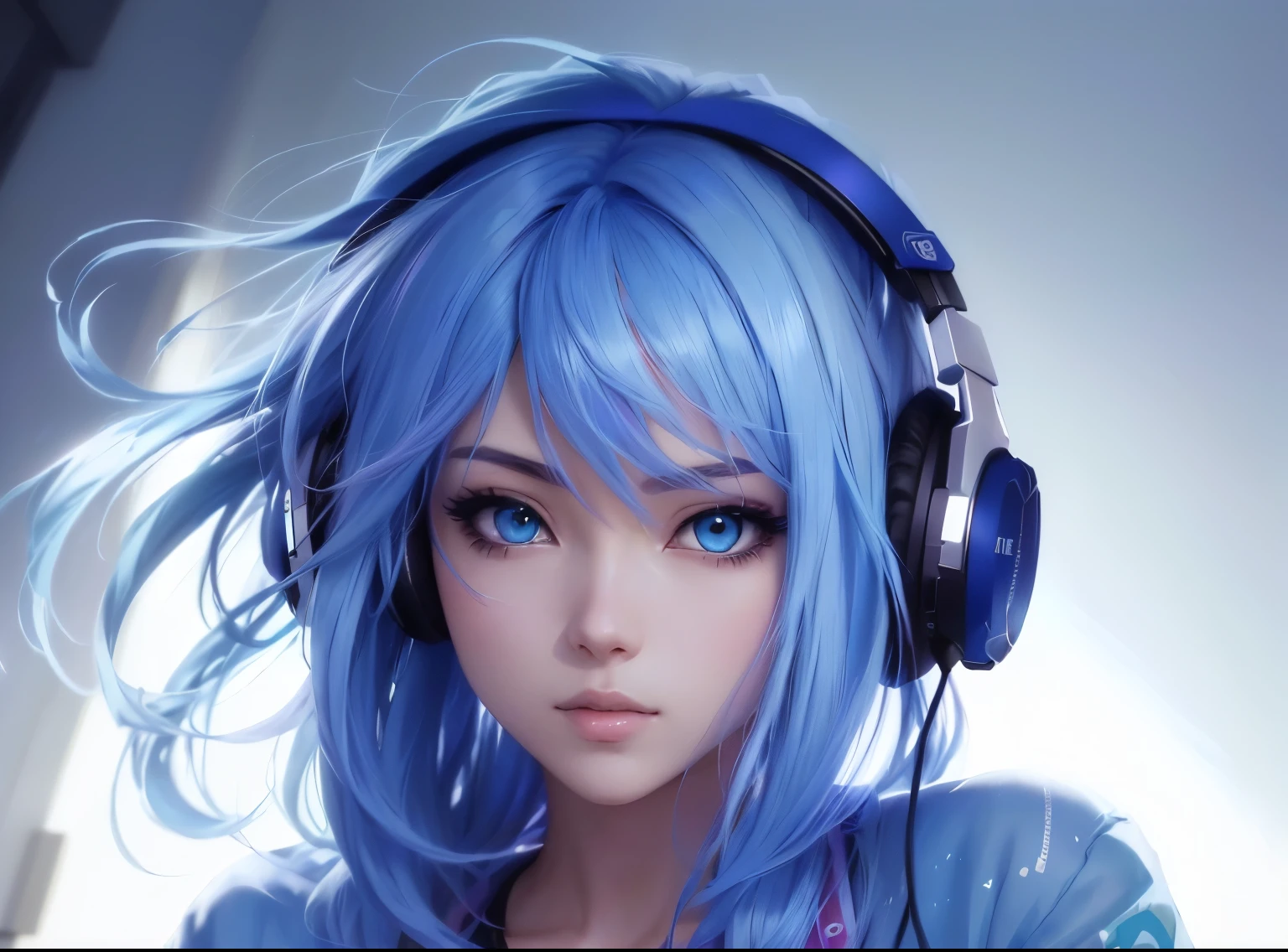 anime with blue hair wearing headphones and looking at the camera, estilo anime 4 k, nightcore, digital anime art, estilo anime. 8K, realistic estilo de arte de anime, anime, linda garota de cabelo azul, estilo de arte de anime, Artgerm extremamente detalhado, lindo retrato de anime, high quality estilo de arte de anime, 2 d estilo anime, beautiful estilo anime, estilo animed
