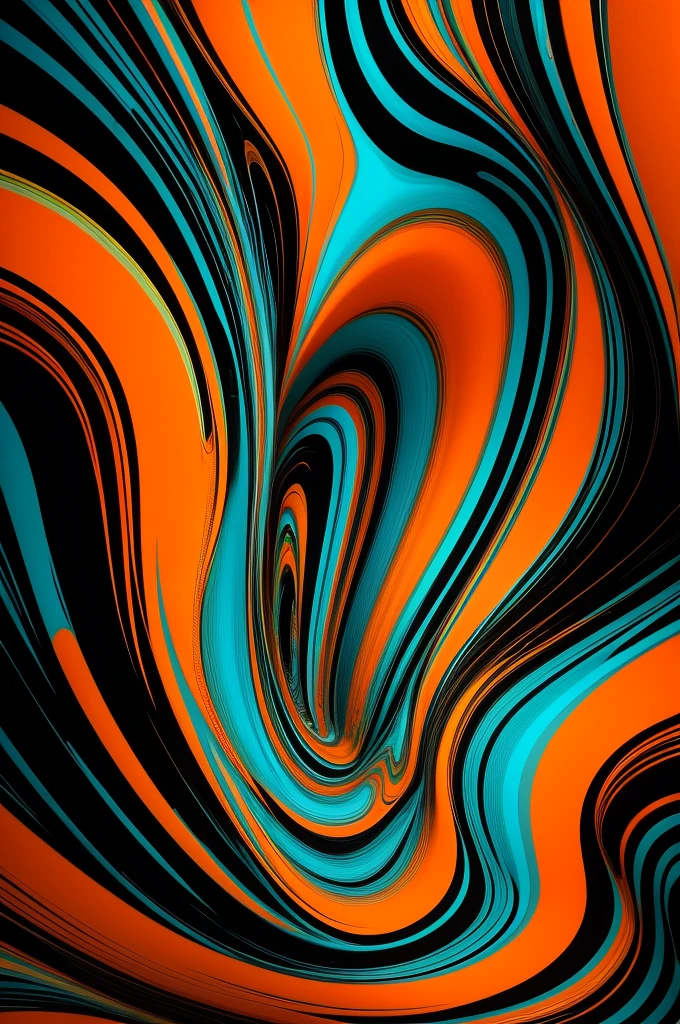 I want psychedelic abstract art with orange colors, cerulean, Unripe, white and black