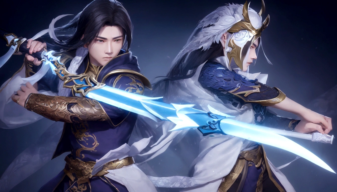 a close up of a person holding a sword in a game, xianxia hero, mobile legends,AI editing 