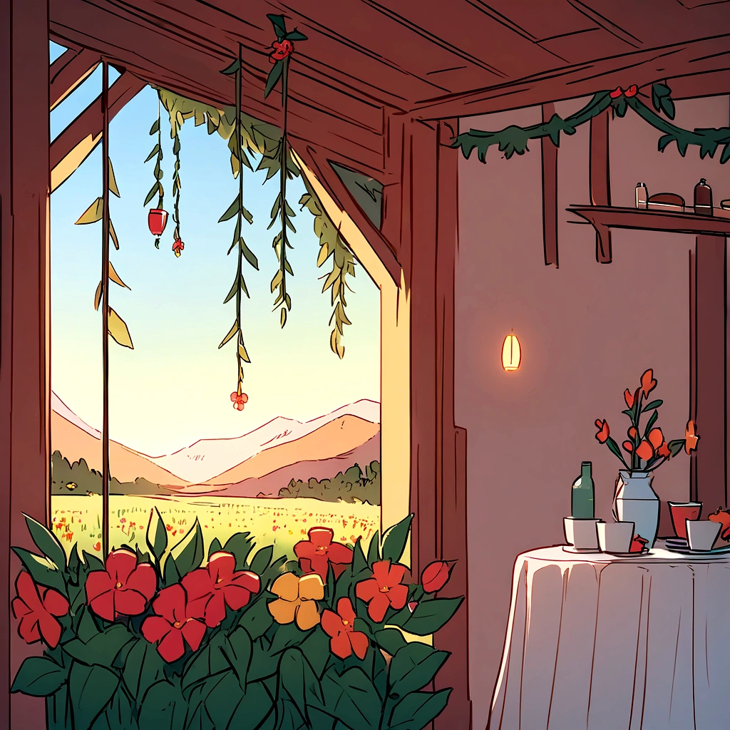 Create illustration of a warm and festive Midsommar scene