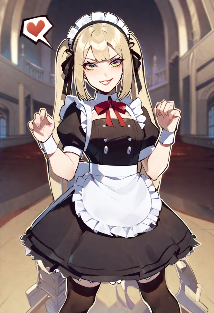 marie rose, maid uniform, headdress, black stockings, mansion, ThiccWithaQ art style, marie rose, cute, lewd, 