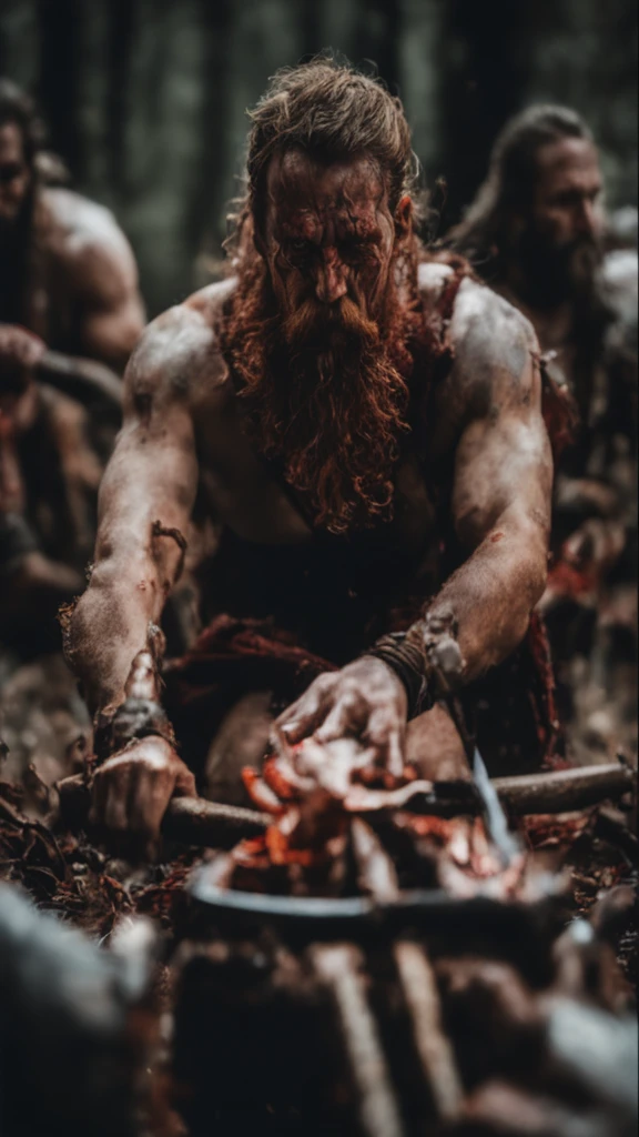 A old man with a beard and long hair whalking facing away from the camera shrouded in intense fog on A dimly lit, narrow hallway with a gothic and medieval aesthetic. The walls are rugged and reddish-black, adorned with intricate carvings and skulls. Hanging torches illuminate the pathway, casting shadows on the stone floor. The arched ceiling and doorways emphasize the corridor's eerie and ancient atmosphere, perfect symmetry, perfect ergonomia, fog covering the scenery , very darkness ambient, fog the mist, perfect composition, cinematographic