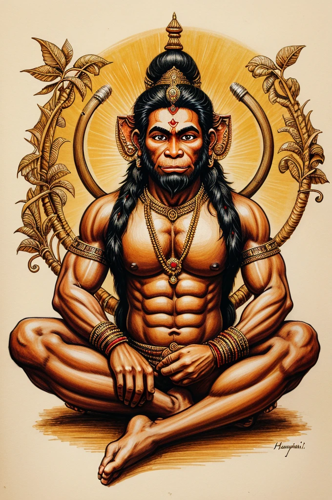 Drawing of the Hindu god Hanuman. Illustration for Hanuman Jayanti
