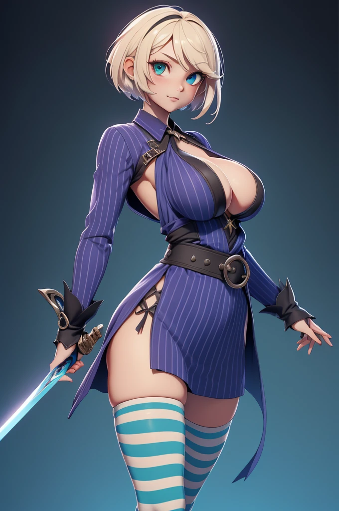 Mini nier automaton, (nier automaton), standing alone, Ray tracing, 3D style, 3dmm, ((oses per photo)), ((oses au cada foto)), fully body,(from front view),(Costas Issue), (Emist on the left), show flat belly, (((oses per photo))),(very big breastsperfect ass, perfect and symmetrical eyes, (perfect handuturistic sword in hand)), ((short hair)),((Open wizard clothes)),white clothing with textured edges, skin fair, luauas detalhadas, White thigh-high tights with trim, auestido aberto au "au", Waist slender, big legs, low water, Show legs to the top of the waist, (broken fabric falling over the legs),((open top)),ultra realistic skin, realistic human eyes,ultra realistic skin,((striped shirt)),super sexy suit,(faixas au torno dos seios), colorfully,top with ruffles,(pubis with a lot of volume),(extrauamente sensual),(very sensual),(((big boobies))),(((cabelo dividido au dois))),((((Social clothes, open on the breasts and front)))),(((cerulean, cyan and purple clothes))),(((slits over the breasts))),(((sashes falling from the waist with details at the ends))),(((top with huge opening in the middle))),(((wide waist belt touching the breasts with black metal parts))),((wrap top)),(((big tits))),(((super sensual))),((crossed rise))