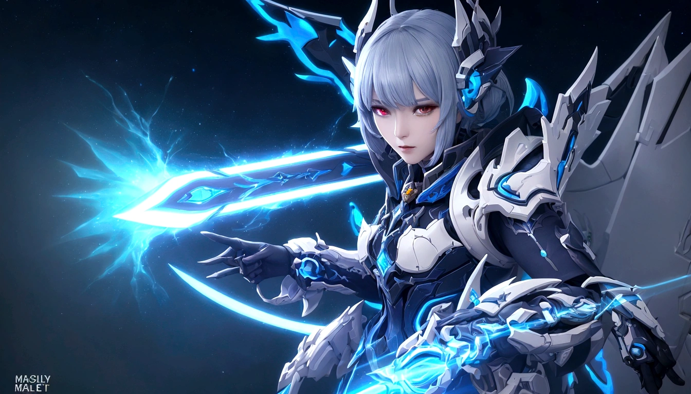 a close up of a person in a costume with a sword, ingame image, style of duelyst, ethereal and mecha theme, ability image, lineage 2 revolution style, mobile legends, an epic majestical degen trader, Ai edit