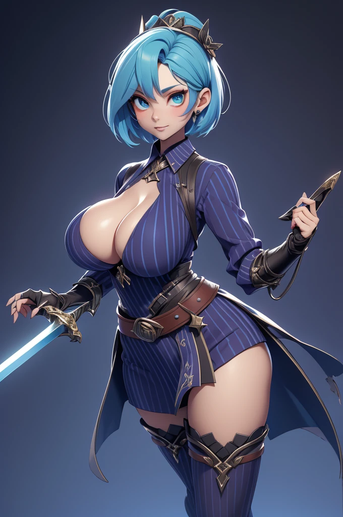 Mini nier automaton, (nier automaton), standing alone, Ray tracing, 3D style, 3dmm, ((oses per photo)), ((oses au cada foto)), fully body,(from front view),(Costas Issue), (Emist on the left), show flat belly, (((oses per photo))),(very big breastsperfect ass, perfect and symmetrical eyes, (perfect handuturistic sword in hand)), ((short hair)),((Open wizard clothes)),white clothing with textured edges, skin fair, luauas detalhadas, White thigh-high tights with trim, auestido aberto au "au", Waist slender, big legs, low water, Show legs to the top of the waist, (broken fabric falling over the legs),((open top)),ultra realistic skin, realistic human eyes,ultra realistic skin,((striped shirt)),super sexy suit,(faixas au torno dos seios), colorfully,top with ruffles,(pubis with a lot of volume),(extrauamente sensual),(very sensual),(((big boobies))),(((cabelo dividido au dois))),((((Social clothes, open on the breasts and front)))),(((cerulean, cyan and purple clothes))),(((slits over the breasts))),(((sashes falling from the waist with details at the ends))),(((top with huge opening in the middle))),(((wide waist belt touching the breasts with black metal parts))),((wrap top)),(((big tits))),(((super sensual))),((crossed rise))