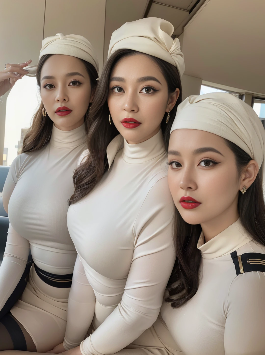 outdoor,Orange clothes (No cleavage),thigh, cosmetic, (lipstick: 1.1), (Eyeliner: 1.2), mascara, Eyeshadow,Outdoor sports, earrings, necklace, Black tights, Wrinkles at the corners of the eyes, Oral wrinkles,High Neck Knit Bodycon Skirt,full-body shot,An Asian Japanese woman,65 years old,big eyes,elegant temperament elegant temperament,(masterpiece:1.2, best quality), actual, (The real situation,45 years old, Intricate details, Depth of Field,High neck clothes), careful, The content is very detailed, This is a perfect face, Perfect body, Large Model, Mature woman, High,Black silk garter belt,8K,best quality, masterpiece, Ultra-high resolution,(lifelike:1.4), original photo, Stay focused, detailed, Dramatic, Exquisite beautiful woman, (tall and straight:1.1),(Fat goddess desetallic high collar dress,High collar fitted skirt),half butterfly earrings, double ring necklace, (:1.05), (65 years old, : 1.4),Long curly hair, Dynamic angle, (red lips)Beautiful graphics, Black reflective leather pants and fishnet stockings,High heel
