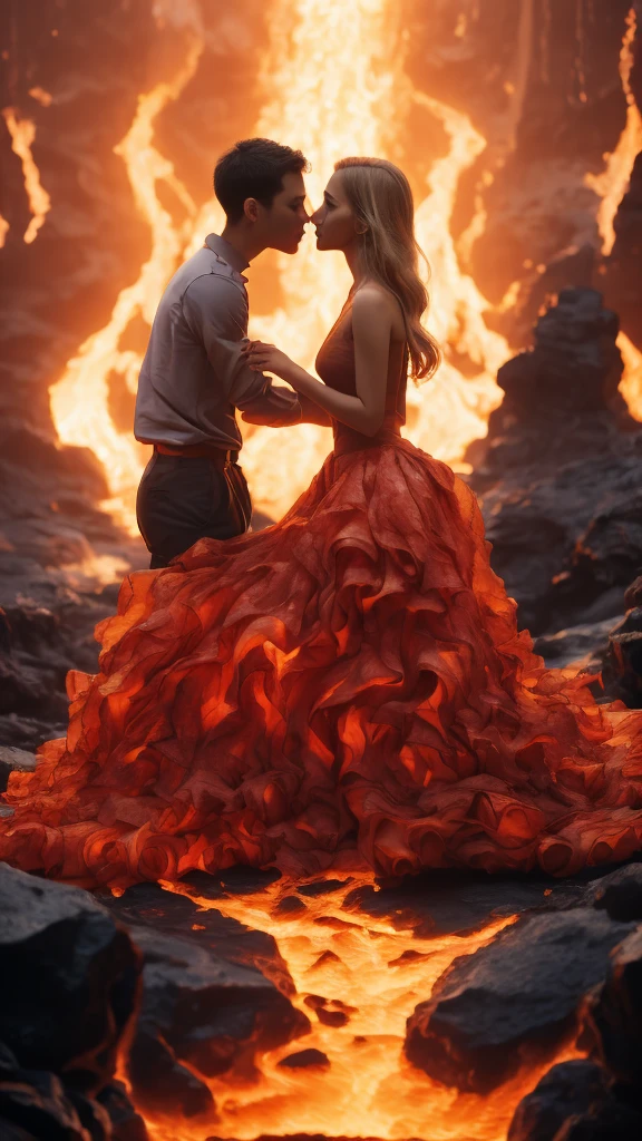 masterpiece，Highest quality，Rich in details，high resolution，flame/fiery的焰/flame，Dynamic Scene Scale 1.3，Romantic couple kissing in the fire，Firestorm，on fire，Bizarre fantasy image，Excellent skin texture，Magic Circle，Casting a Spell，strange，紫色strength，strength，fiery，meteor。