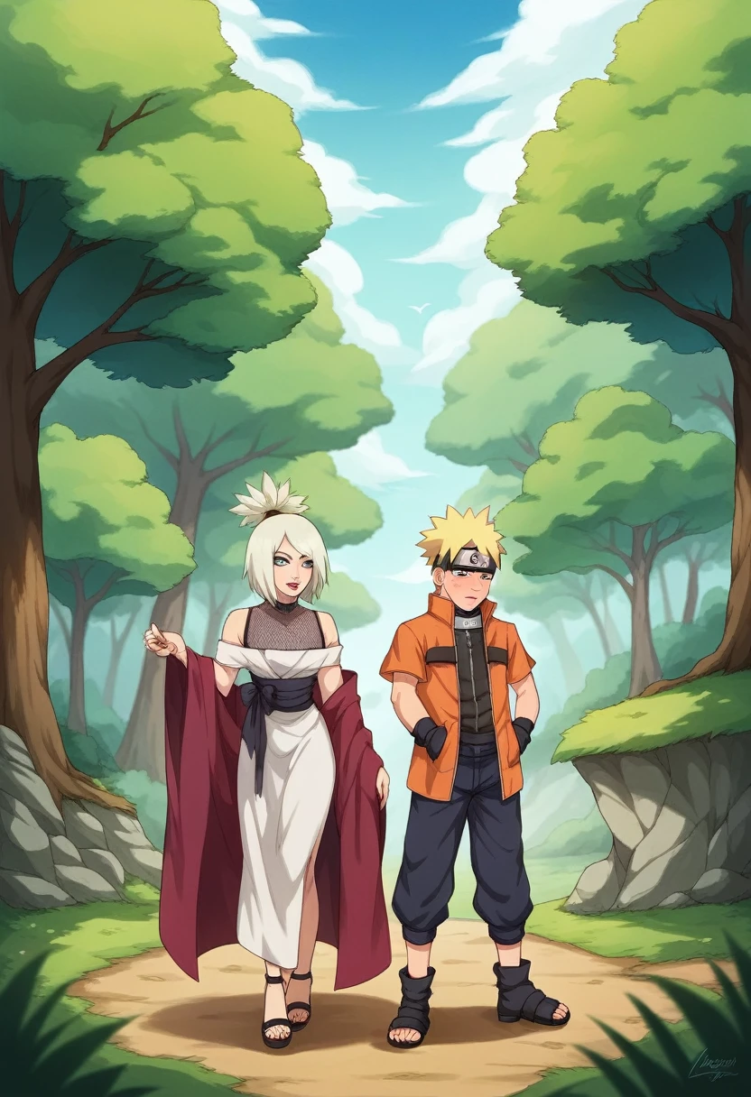 https://Vignette.wikia.nocookie.net/naruto/images/3/36/naruto_Uzumaki.png/Revision/latest?cb=20170621101149,Male naruto, beautiful offerne forest clearing, clear sky, Trail, drawn