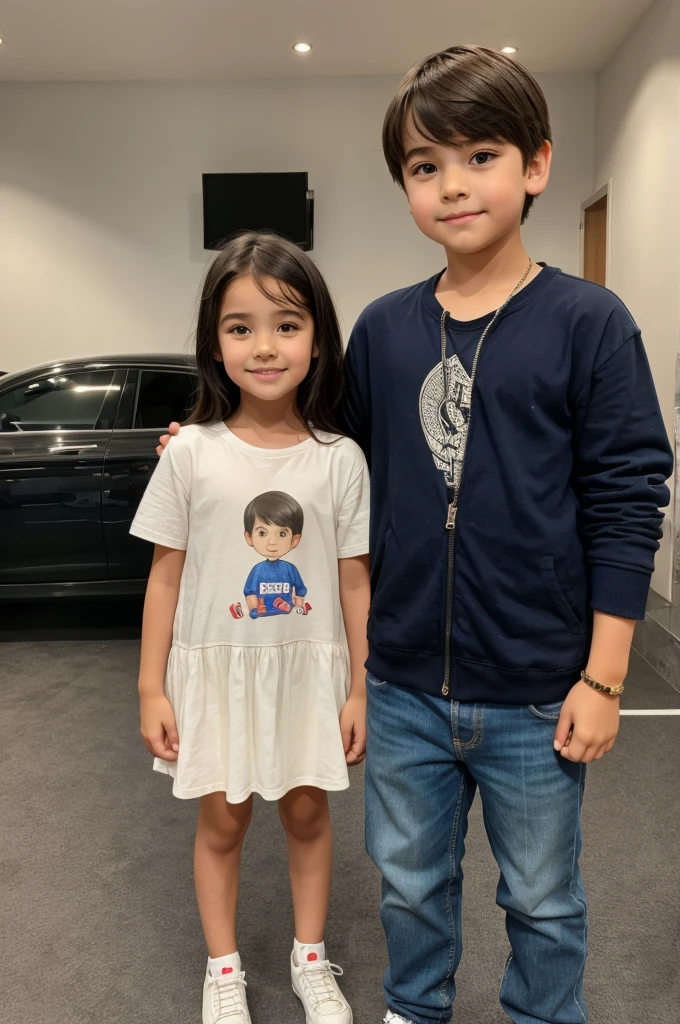 Girl with very small height standing on the hand of a boy
