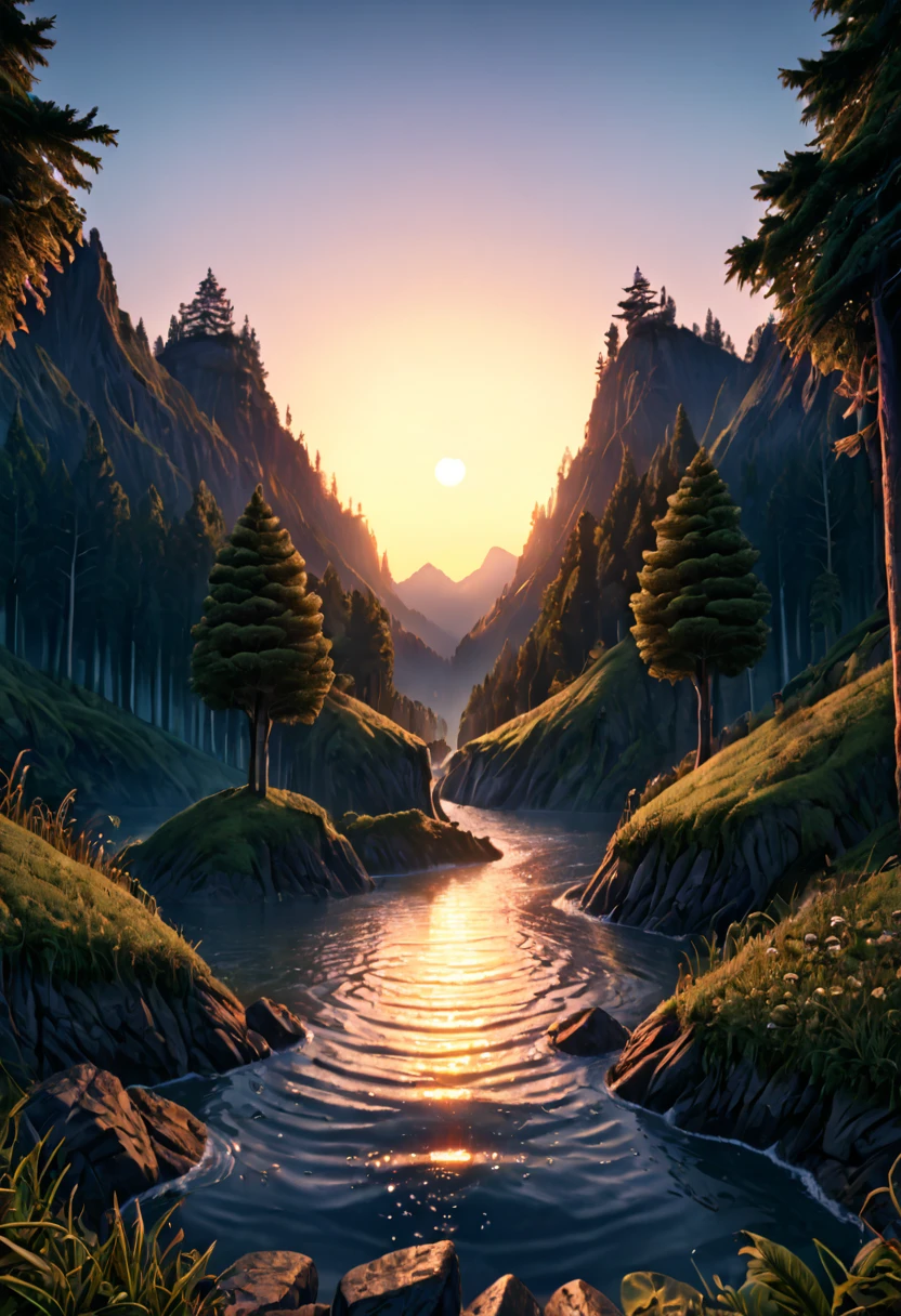 another hour, the break of dawn, 8k, super detailed, symmetrical digital illustration