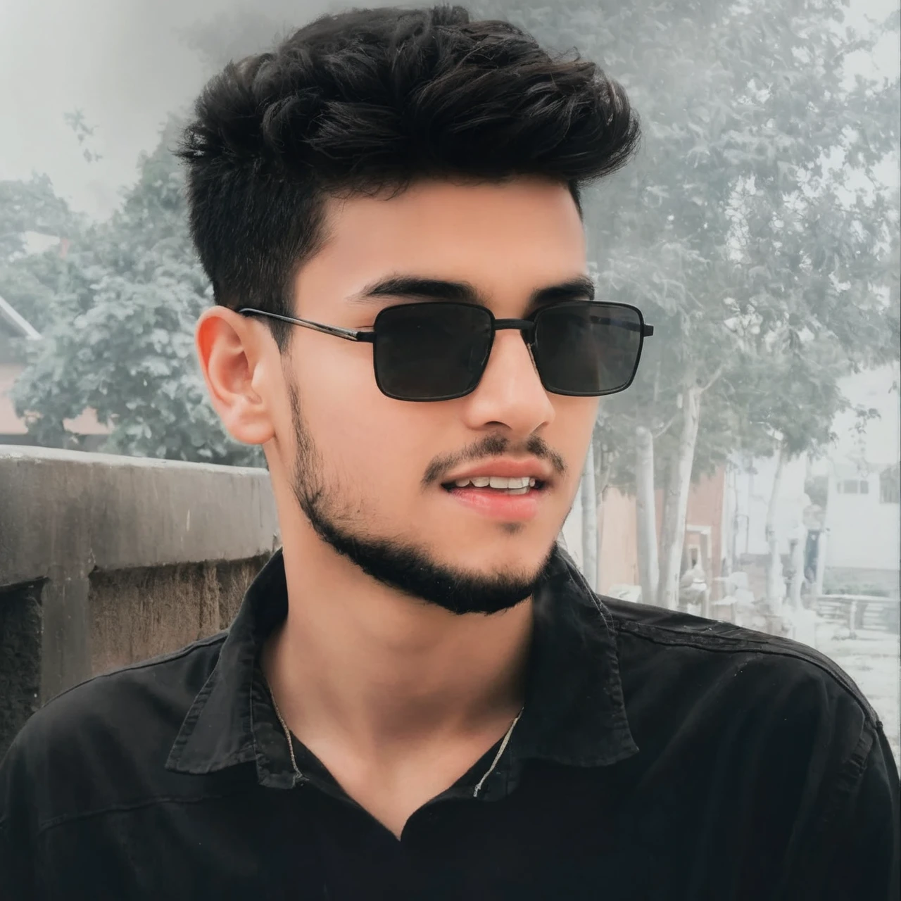 photograph, Psychotic Tangible thick Palestinian Boy, Ming Dynasty hairstyle, at College, Frightening, Bronzepunk, film grain, Canon eos 5d mark 4, Selective focus, DayGlo dust particles 