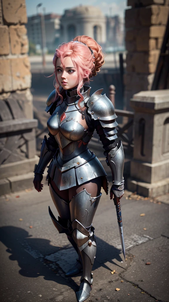 (masterpiece, highest quality, highest resolution, distinct_image, detailed details): coral theme armor lady knight, with detailed carving on it, full body view