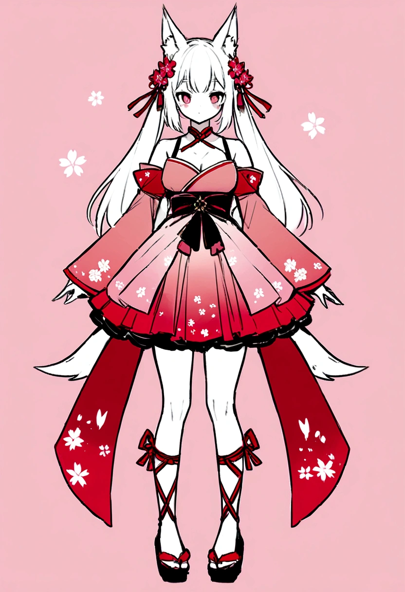 Character design, fox girl, sakura blossom theme